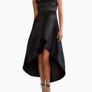 Elegant Black Satin High-Low Dress